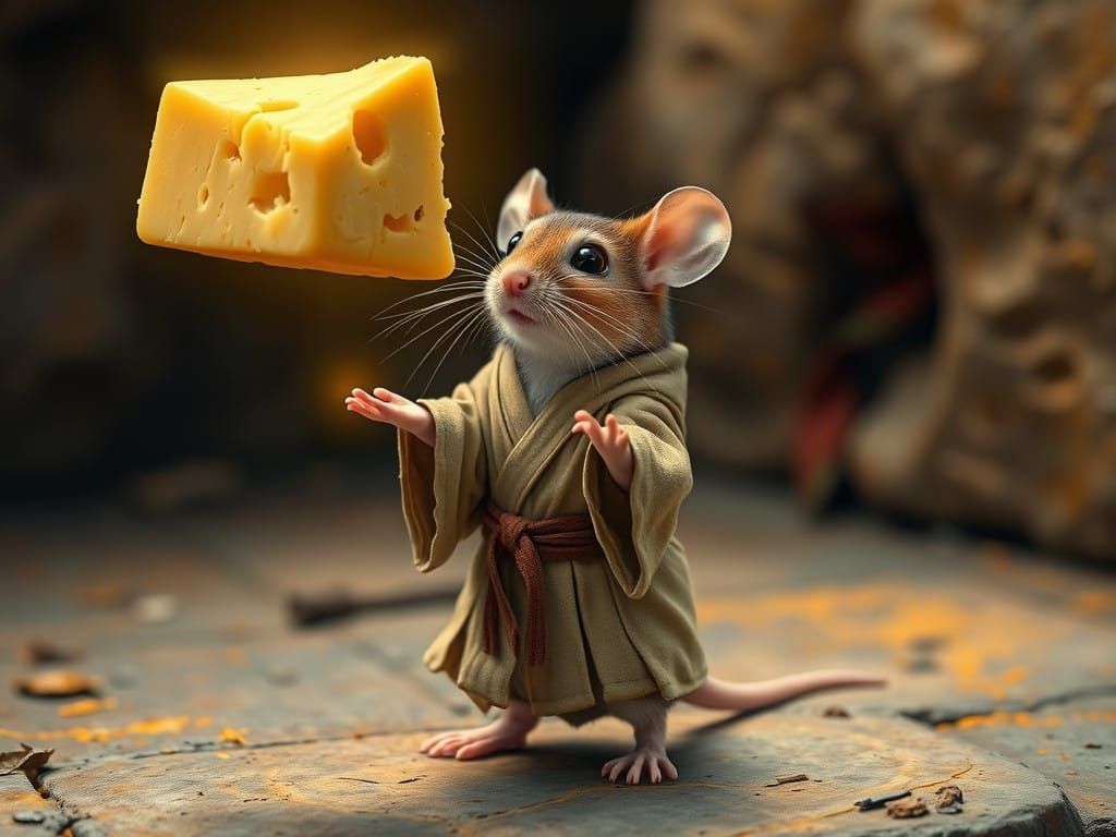 May the Cheese Be With You: Whimsical Jedi Mouse in a Moment...