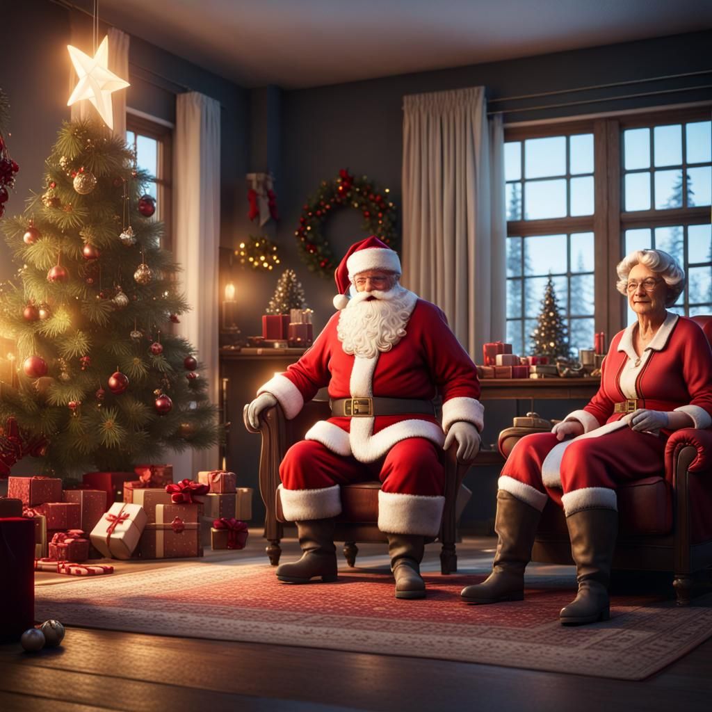 Santa and Mrs. Claus Kissing: 3D Game Cinematic