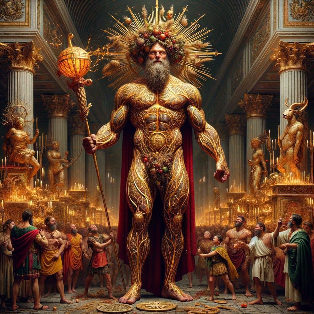 Ancient Roman God Celebrates Saturnalia in Grandeur