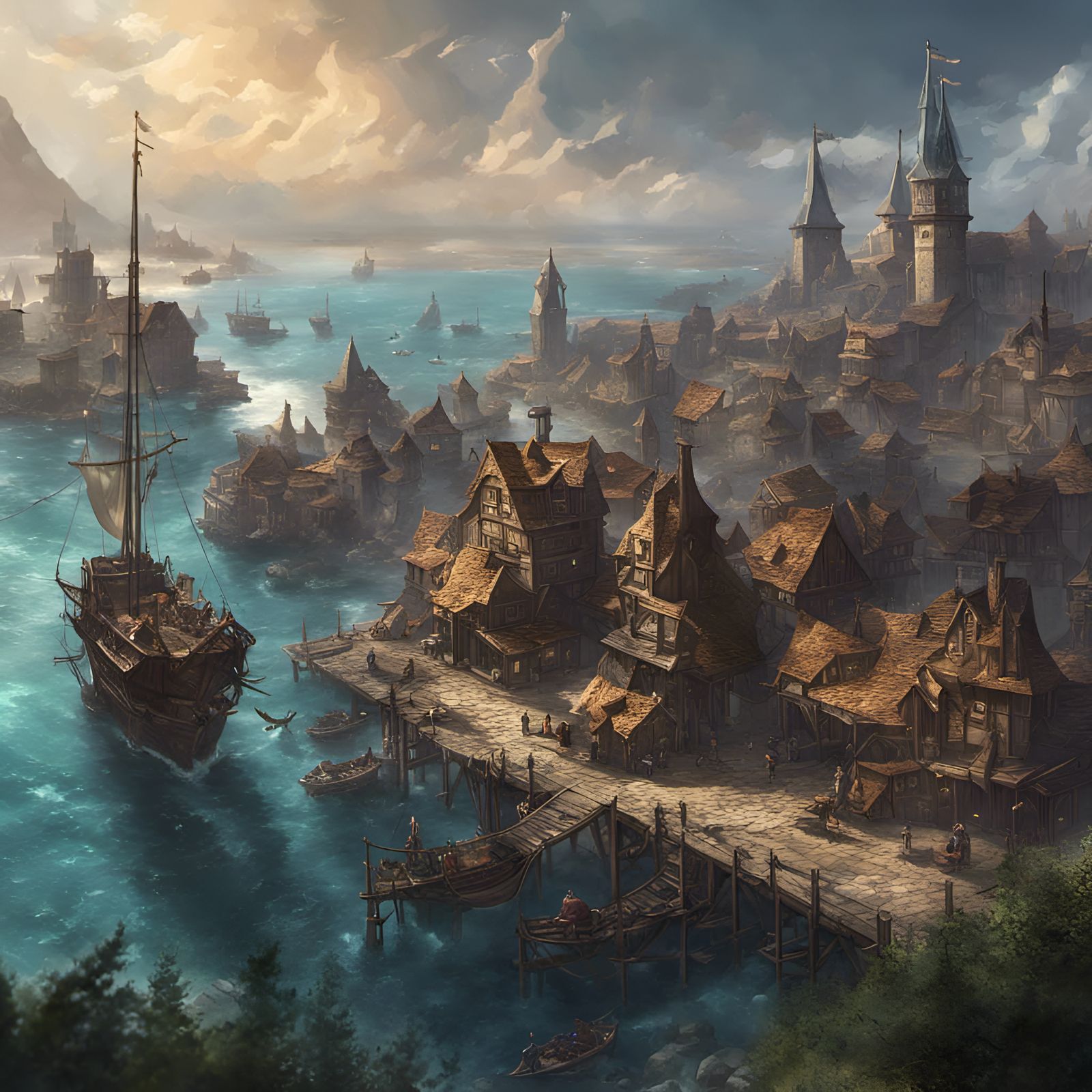 Astral Sea Port City: Fantasy Art in 8K