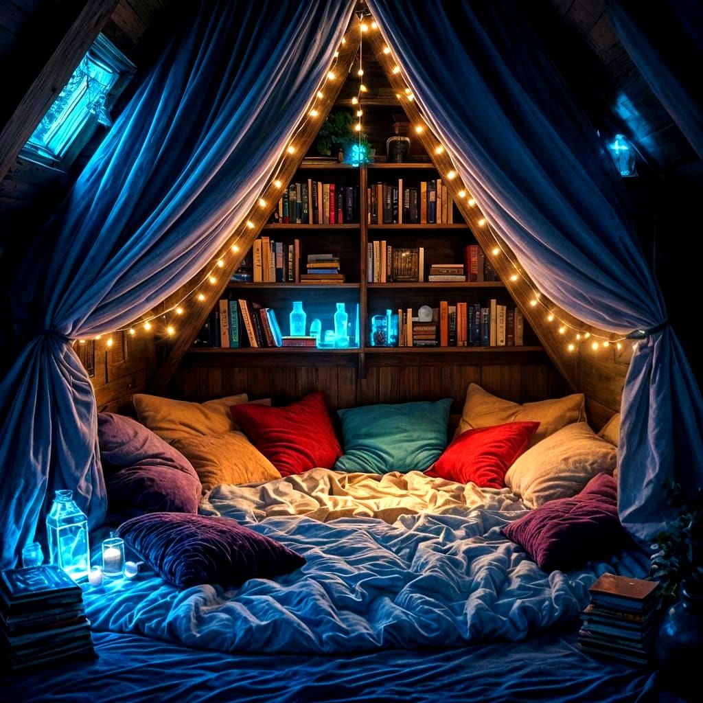 Cozy Blanket Fort Reading Nook with Bioluminescence