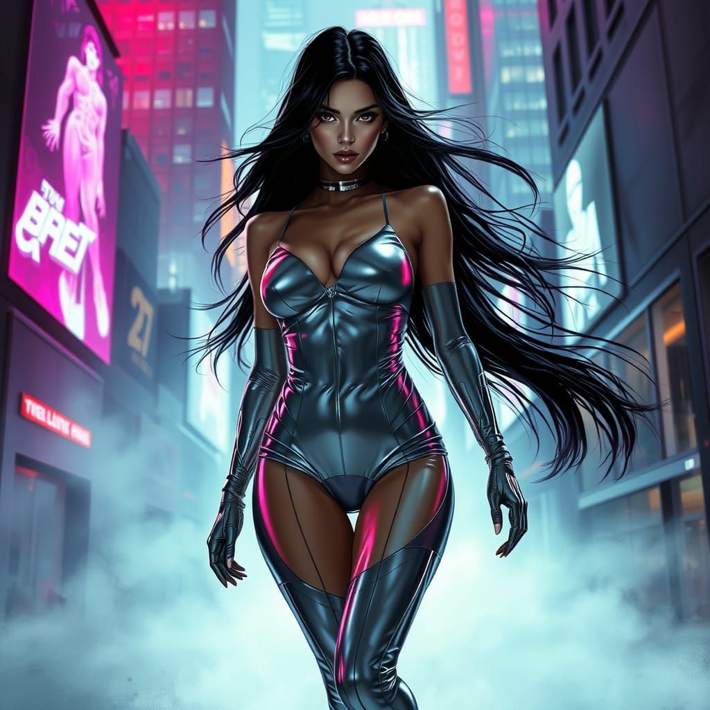 Cyberpunk Woman in Neon Alleyway