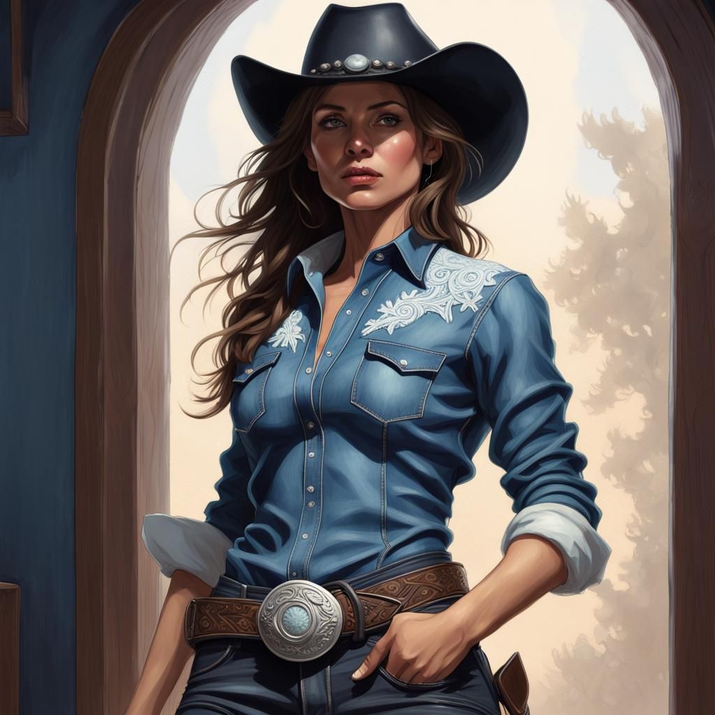 Cowgirl with Ice Blue Eyes: Hyperdetailed Portrait