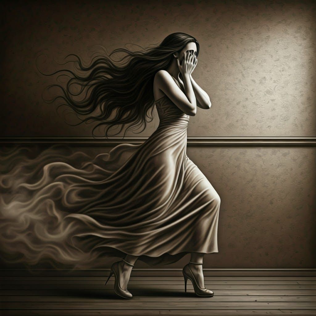 Ghostly Woman Portrait in Dramatic Charcoal Style