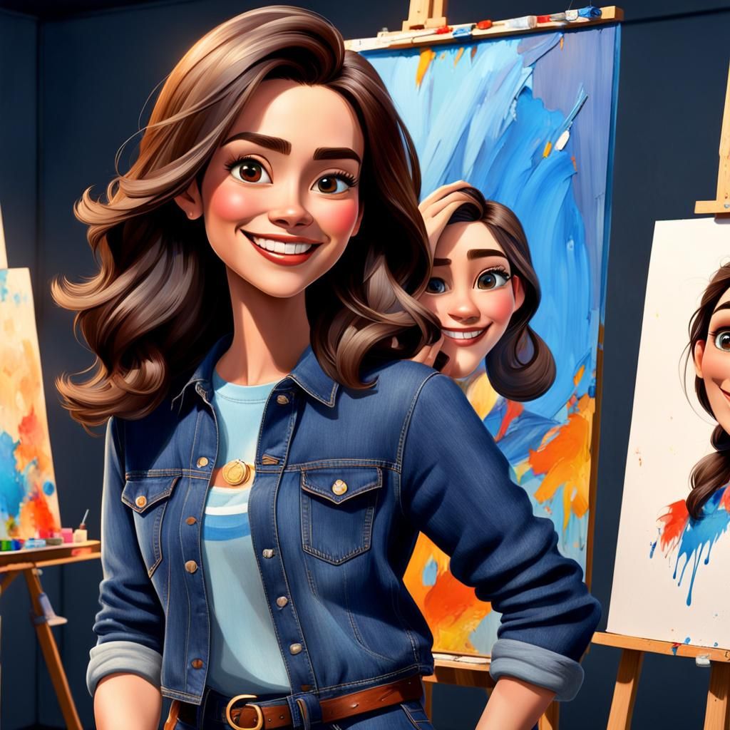 Diamond-Faced Woman in Art Studio: 3D Digital Art