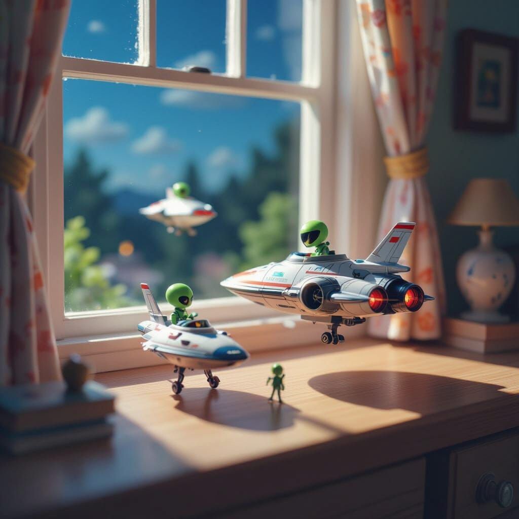Miniature Alien Wonderland: Ghibli-Inspired Tilt-Shift Art