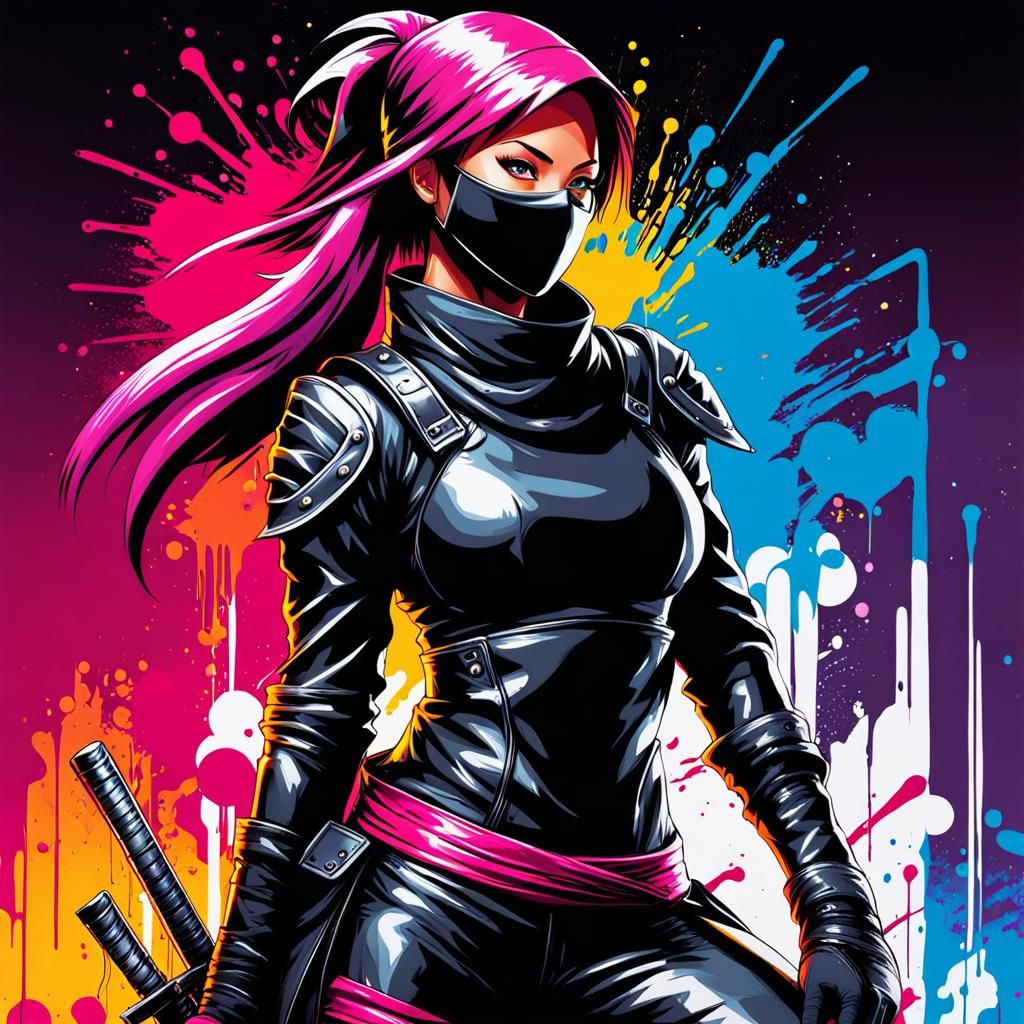 Ninja Kunoichi in Graffiti Street Art Style