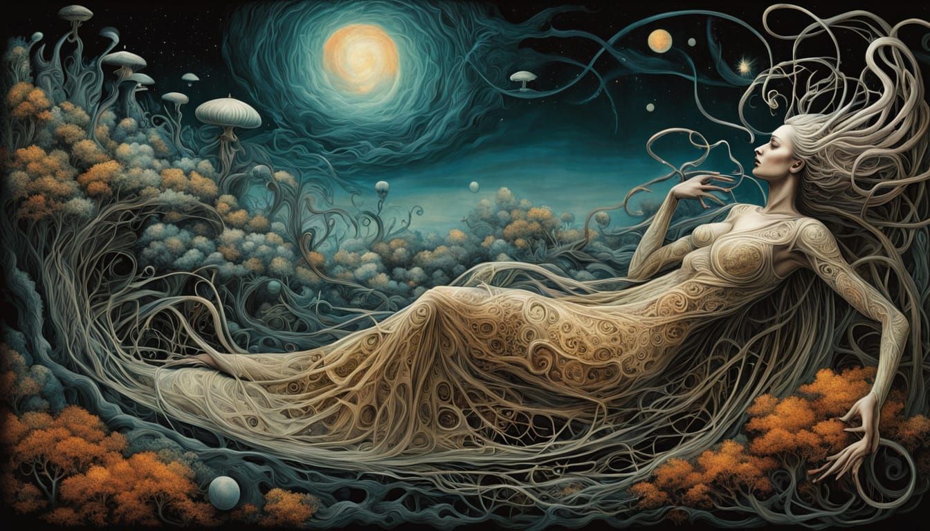 Cosmic Surrealist Painting of Woman in Nebula