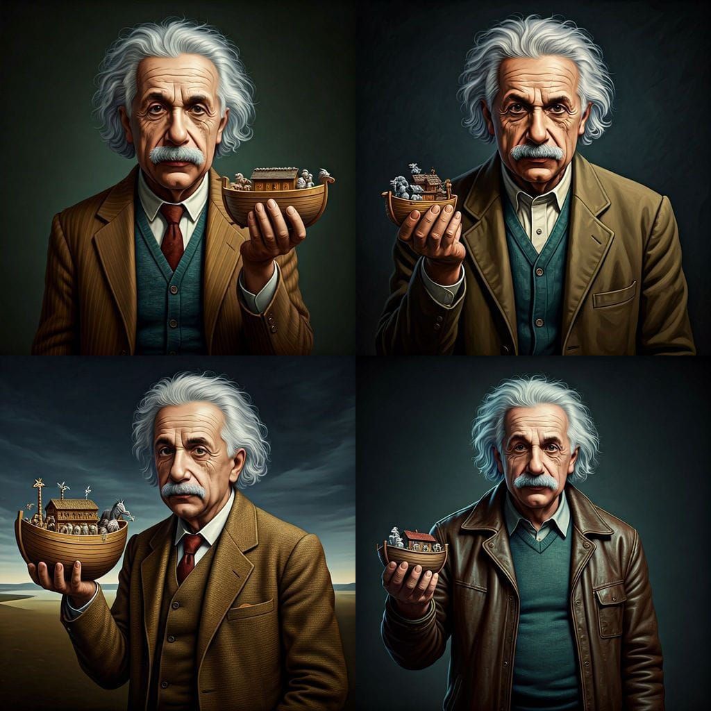 Angry Einstein Holding Tiny Noah's Ark