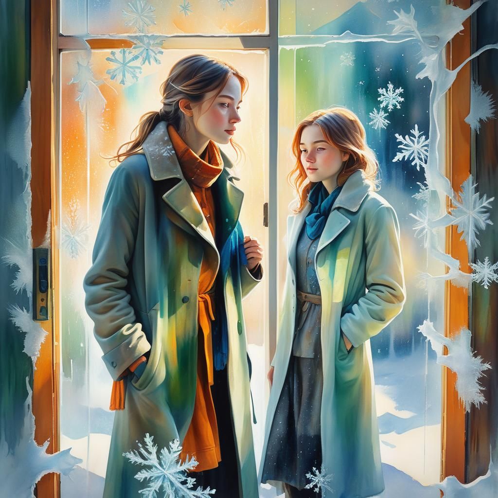 Woman Steps Into Warm Light: Surreal Impressionist Painting