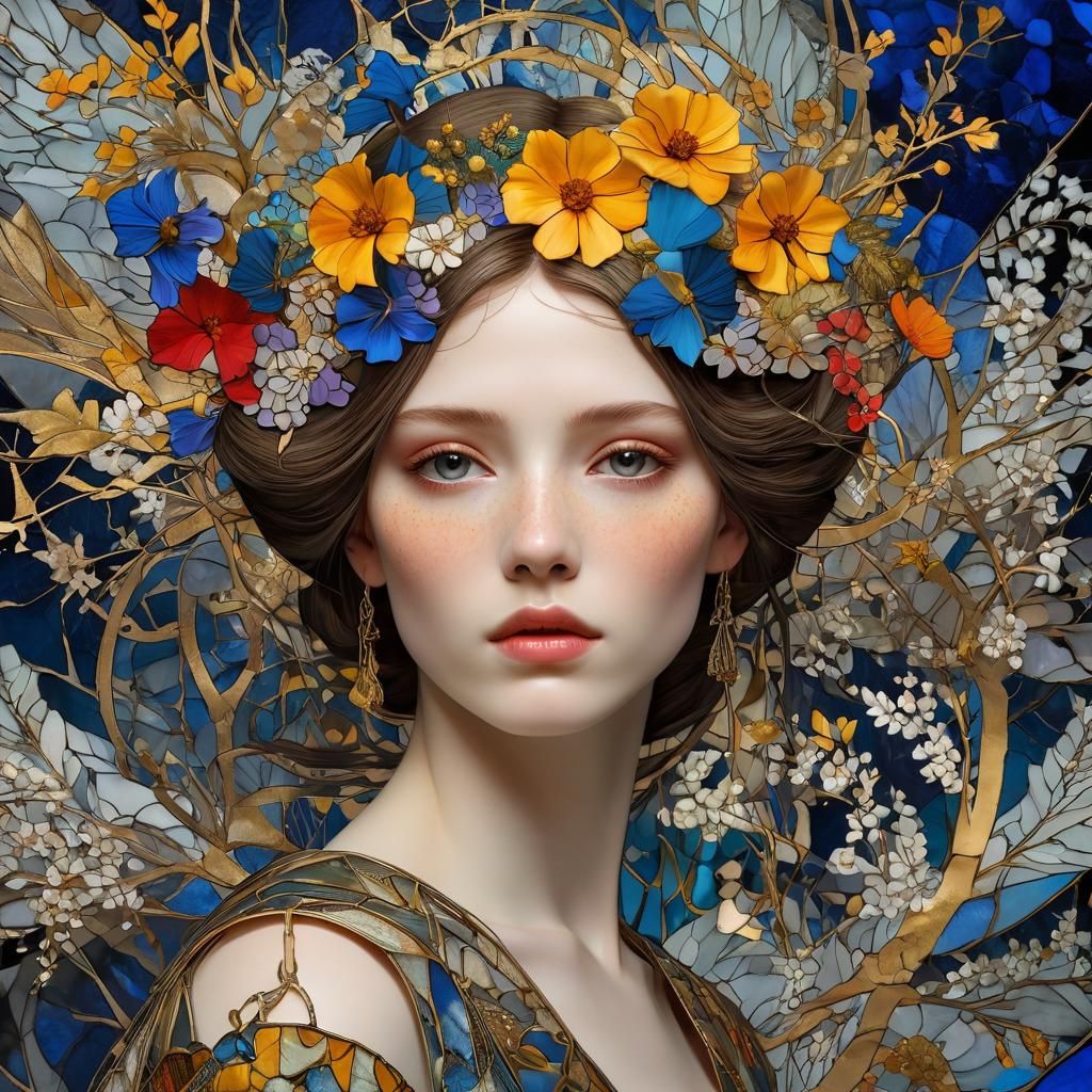 Explosive Floral Kintsugi Stained Glass Art