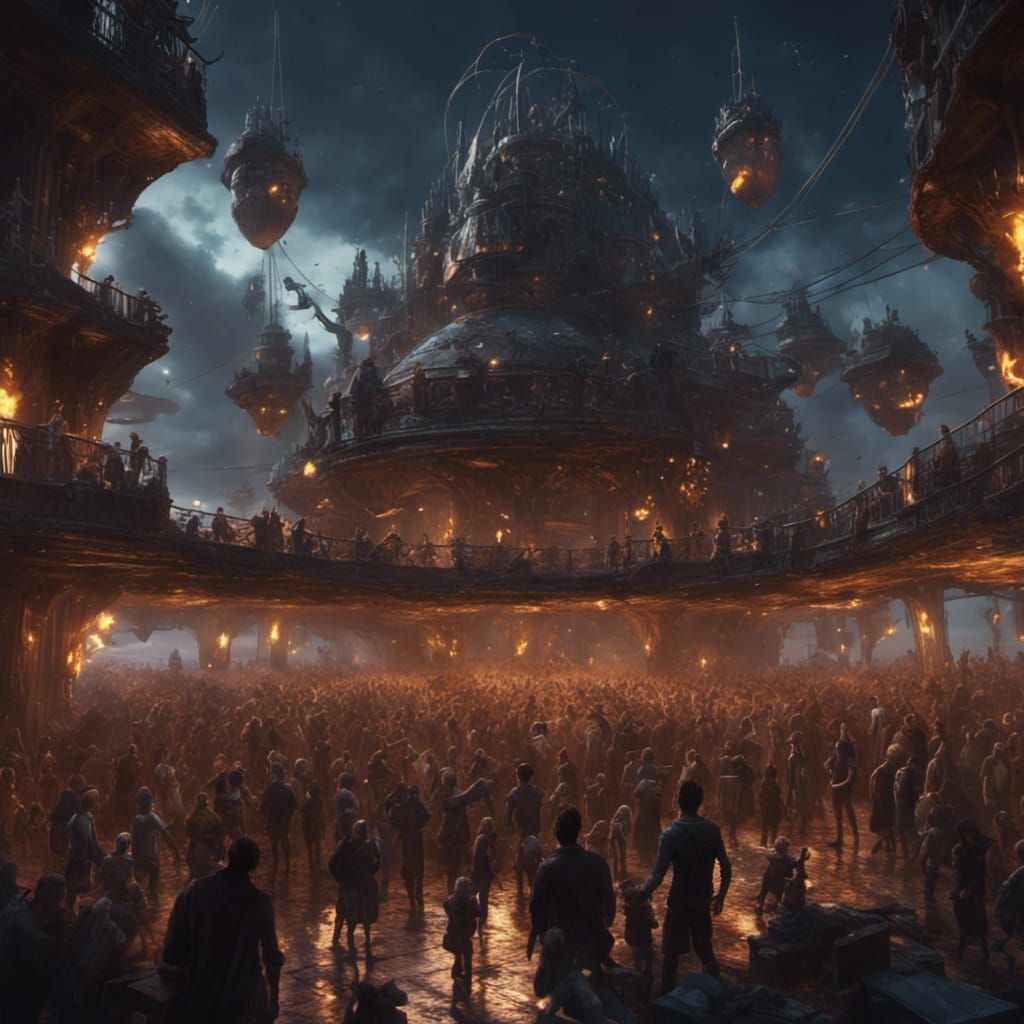 Rooftop Rock Concert Masterpiece in Dark Fantasy Style