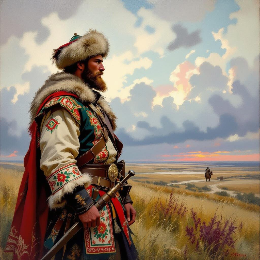 Cossack Warrior on Windswept Steppe