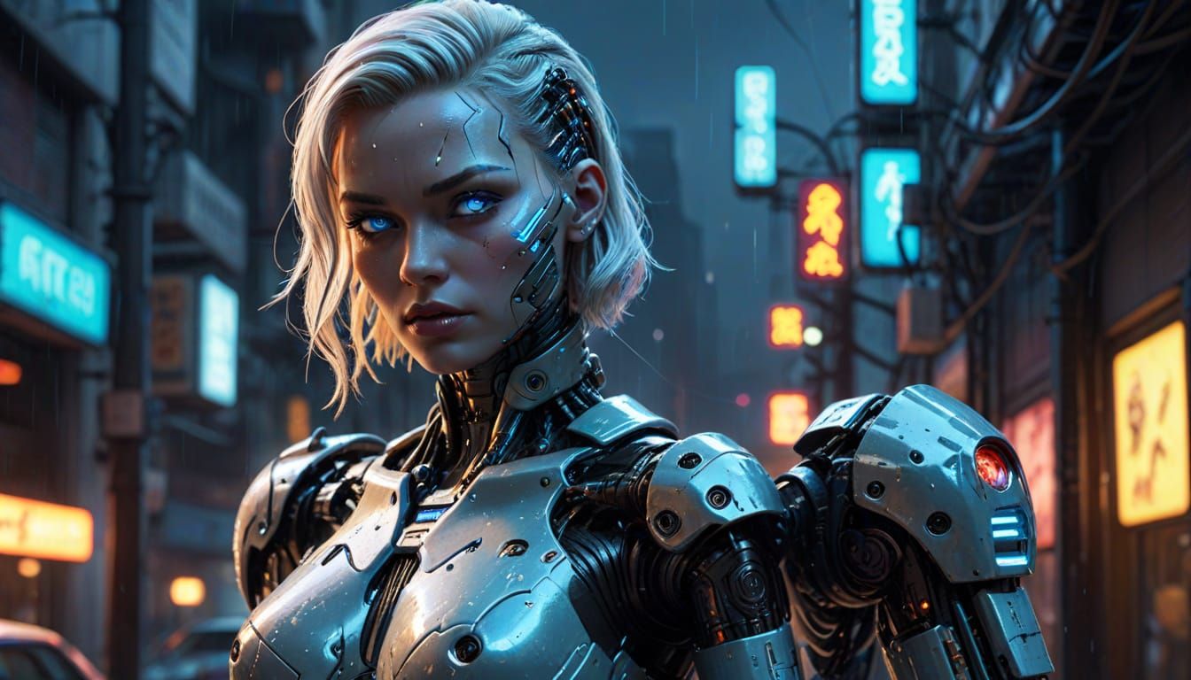 Cyberpunk Android Pinup: Hyper-Realistic Digital Art