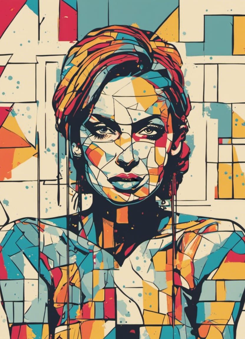 Pop Art Woman in Shower: Screen Print Style