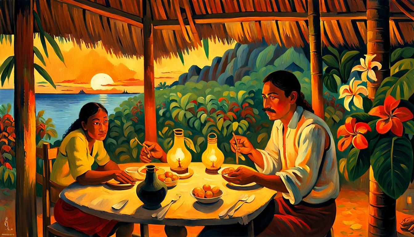 Tahitian Dinner Invitation in Post-Impressionist Style