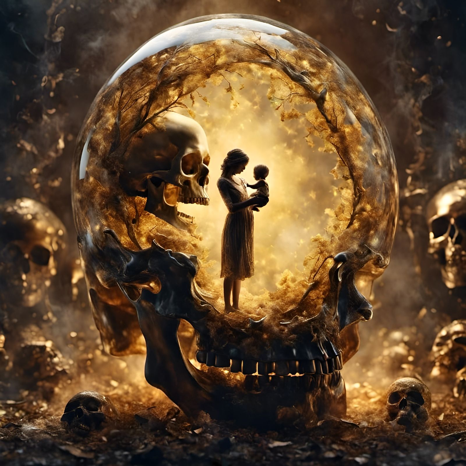 Hourglass Mother and Child Confront Mortality