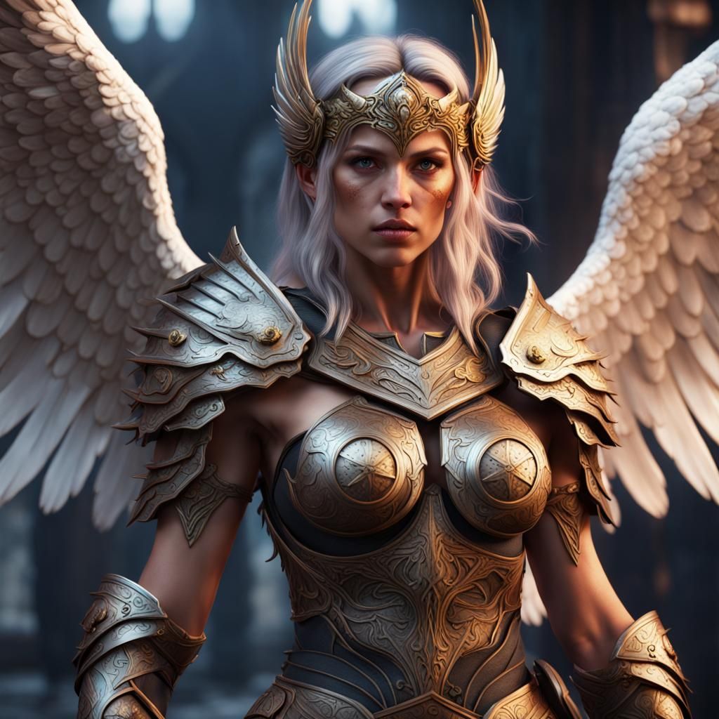 Female Angelic Warrior: Detailed Matte Painting