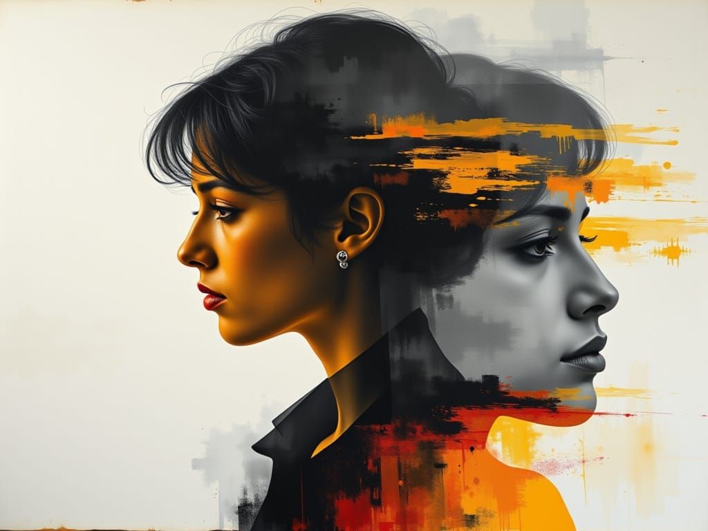 A Fragmented Portrait in Mixed Media Oil Painting