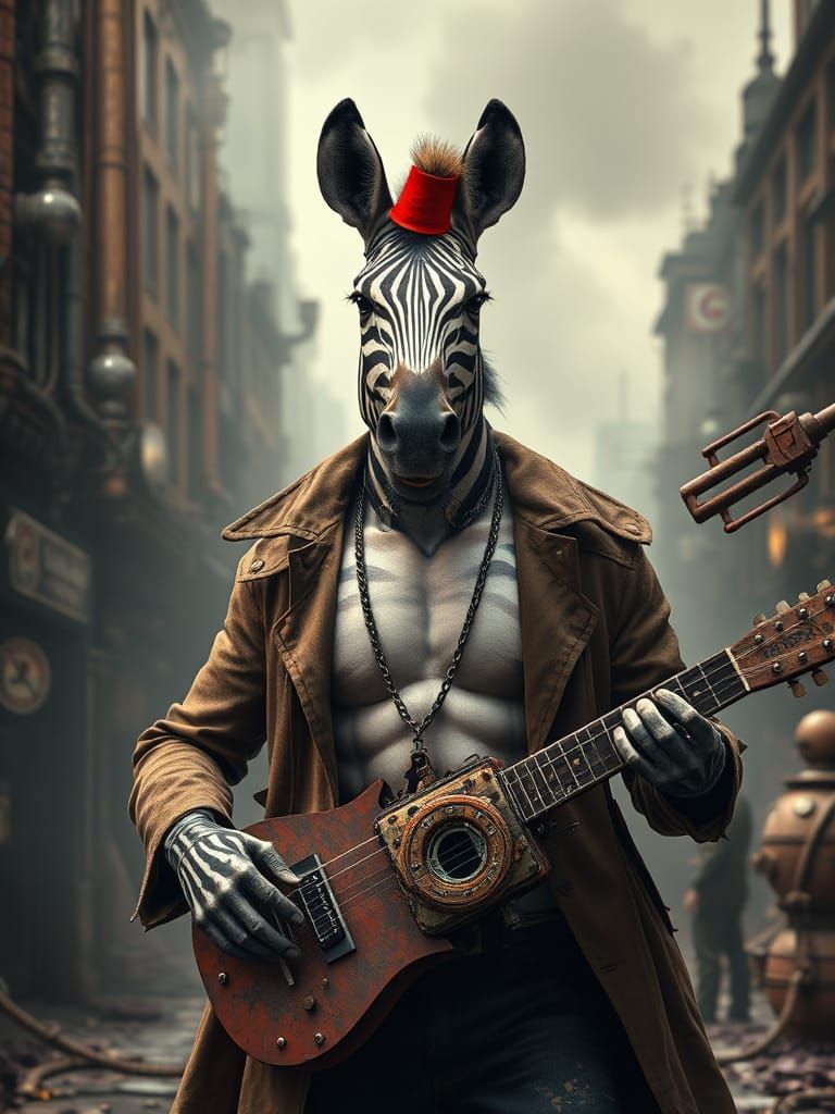 Dieselpunk Zebra Master of the Gritty Musical Machine
