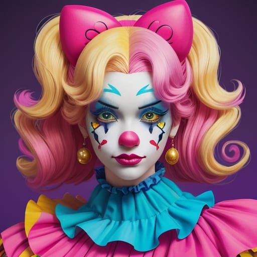 Hello Kitty Clown Concept Art in Fantasy Style