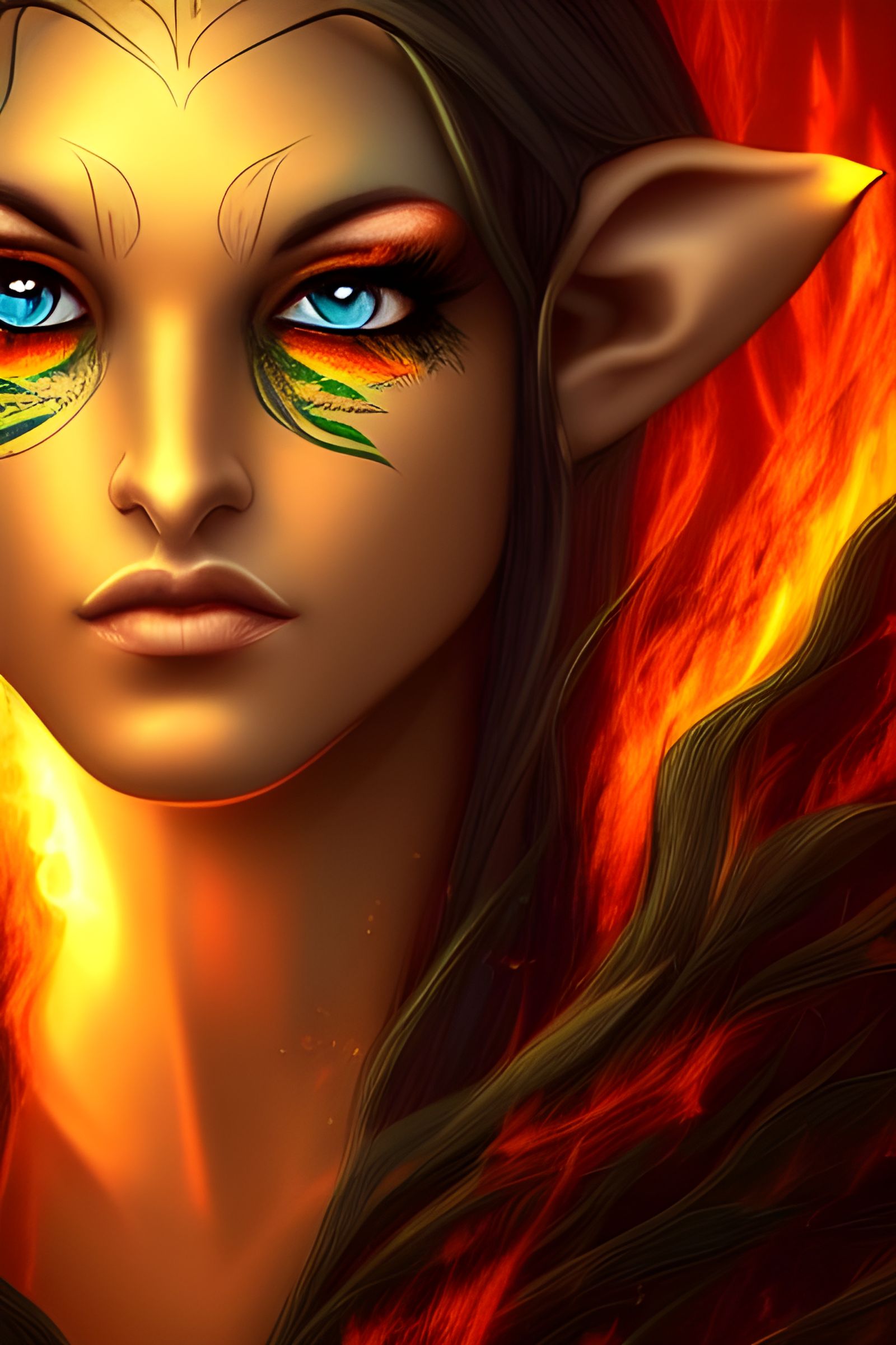Fiery Elf Portrait with Piercing Gaze