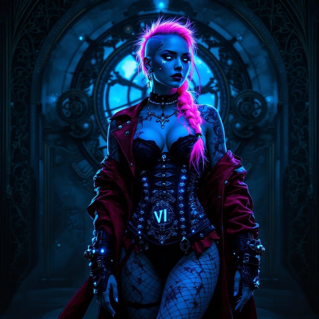 Steampunk Goth Vi from Arcane in Vibrant, Intricate Detail