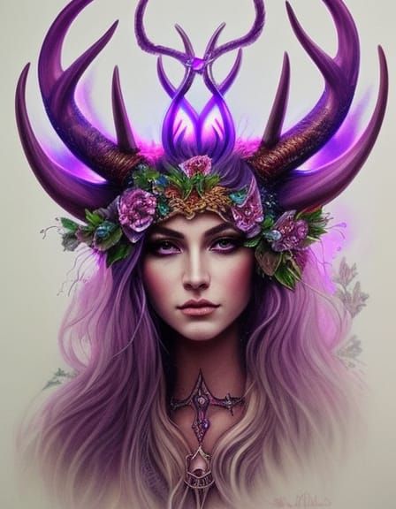 Druid Surrounded by Purple Runic Magic
