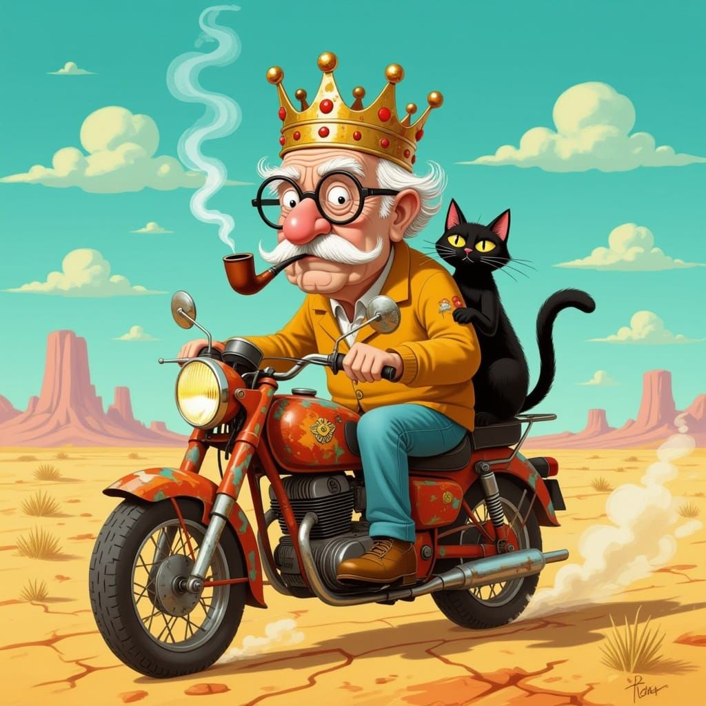 Arrogant Adventurer Rides into Surreal Sunset