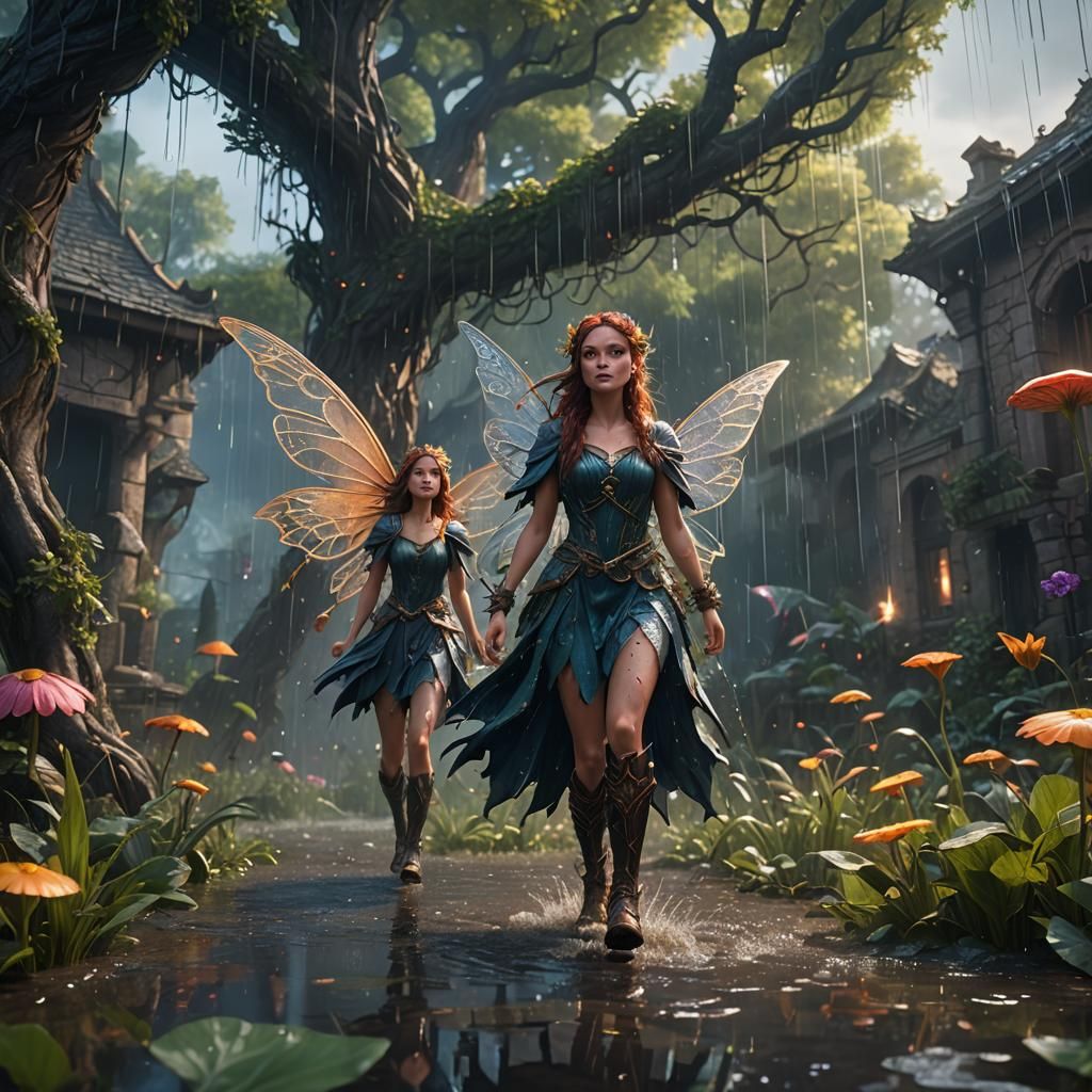Rain Fairy Brings Rain From Ground, Detailed Matte Painting