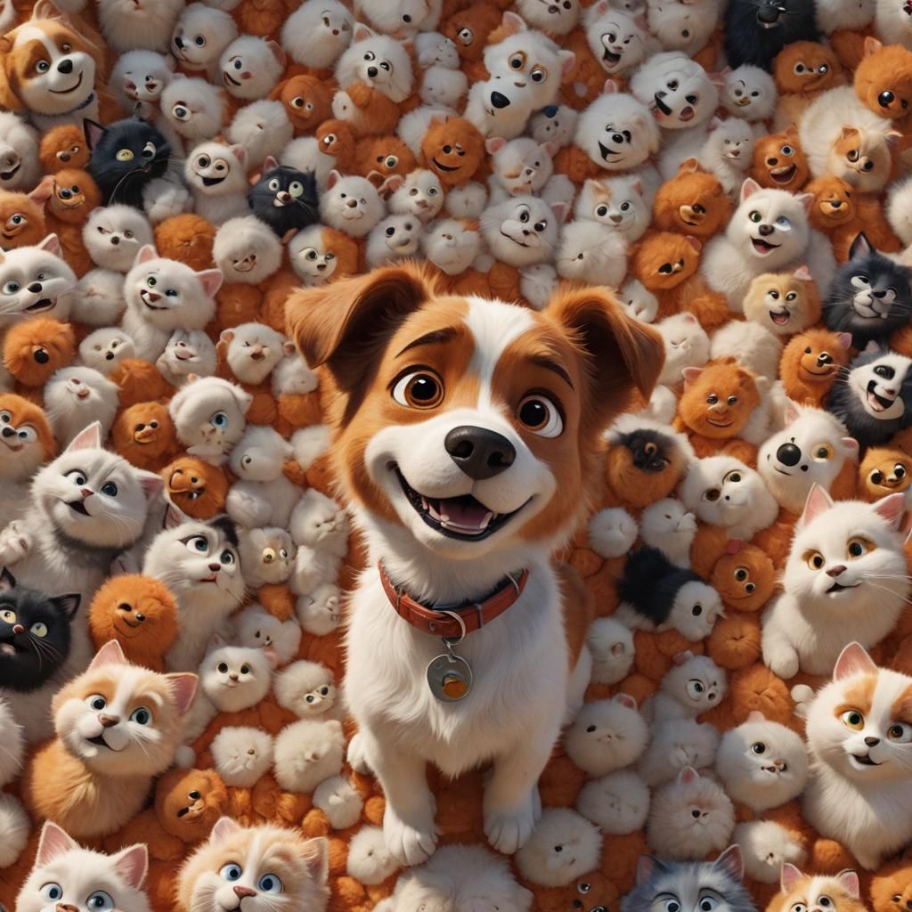 Dog and Cat Playing: Pixar-Inspired 3D Digital Art