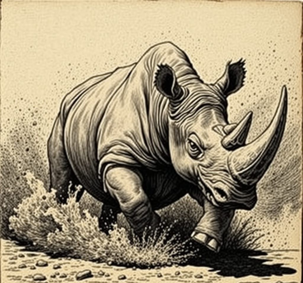 Majestic Rhino in Mid-Motion
