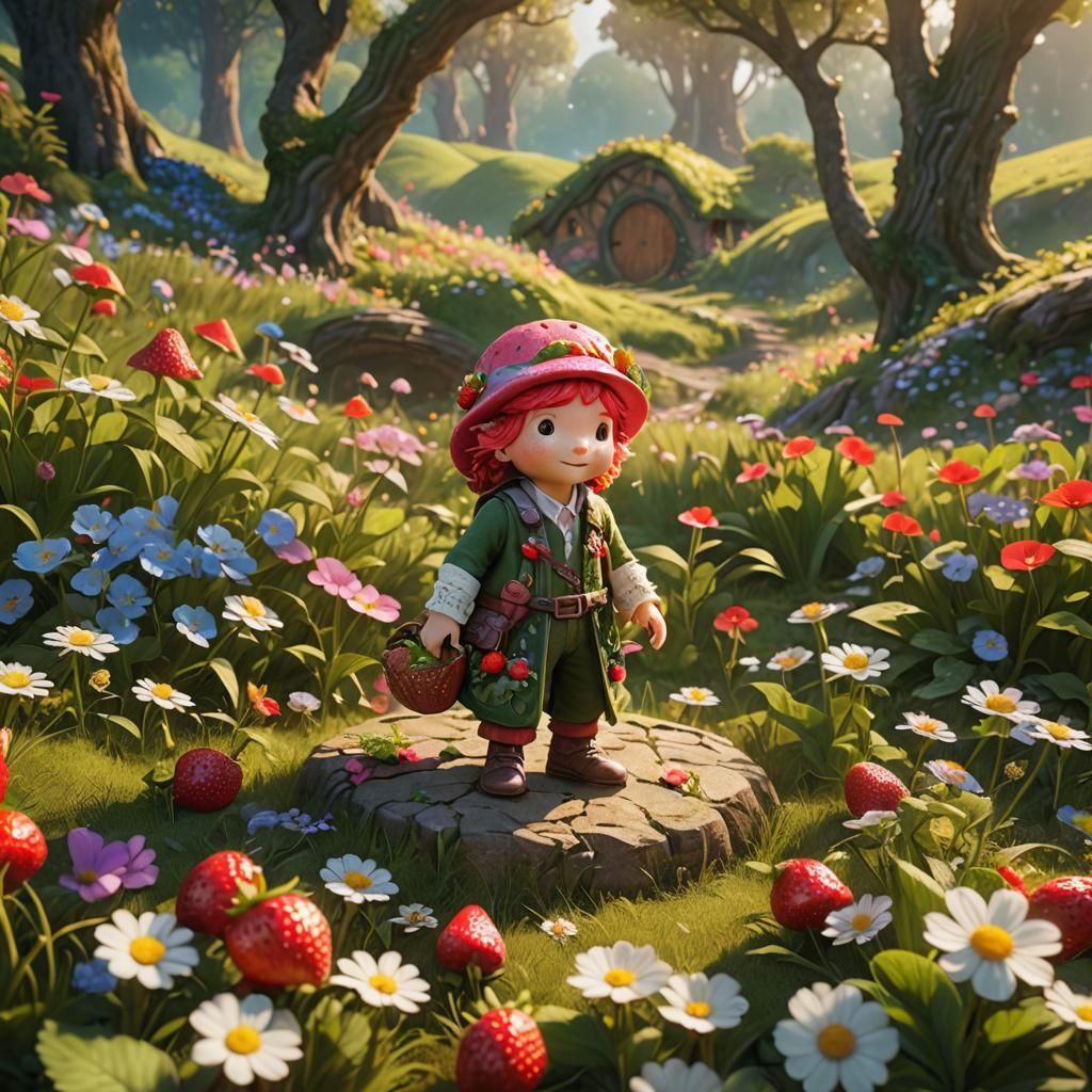 Strawberry Shortcake character as a Hobbit.
