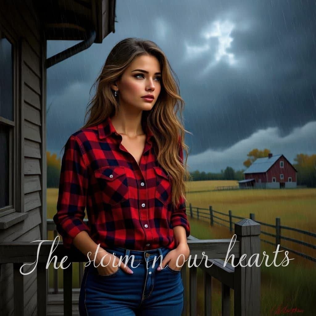 Girl on Farmhouse Porch Watches Storm