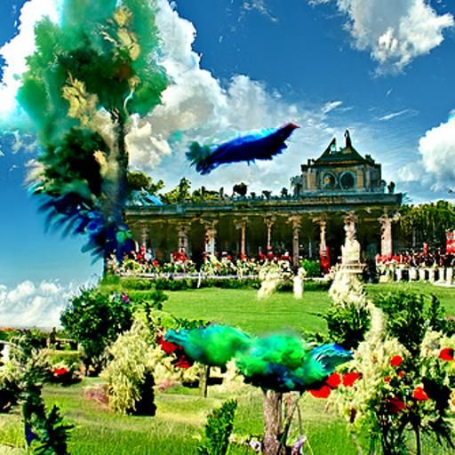 Ornate French Palace with Flying Peacock