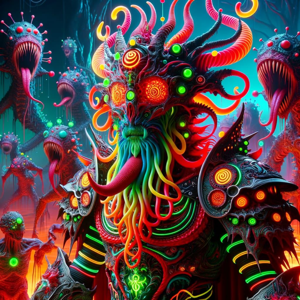 Alien Forest With Hybrid Creature and Fiery Dragon