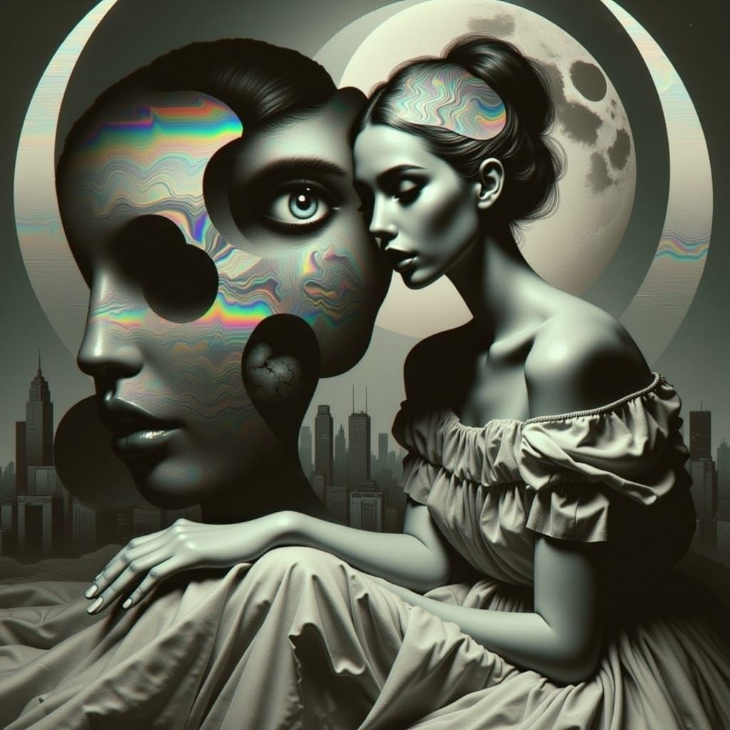 Glitch Art Portrait of a Woman in Shattered Digital Fragment...