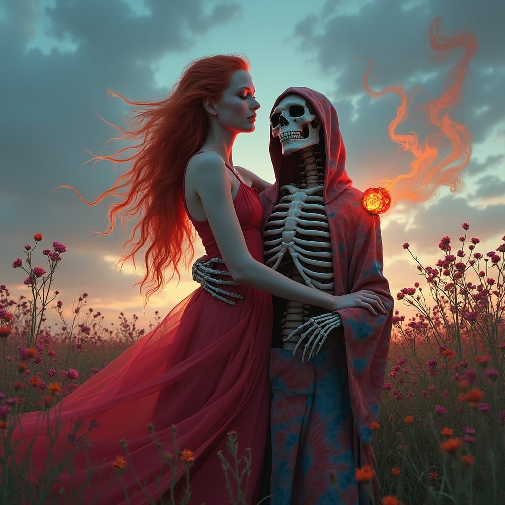 Psychedelic Woman in Red Gown Digital Art