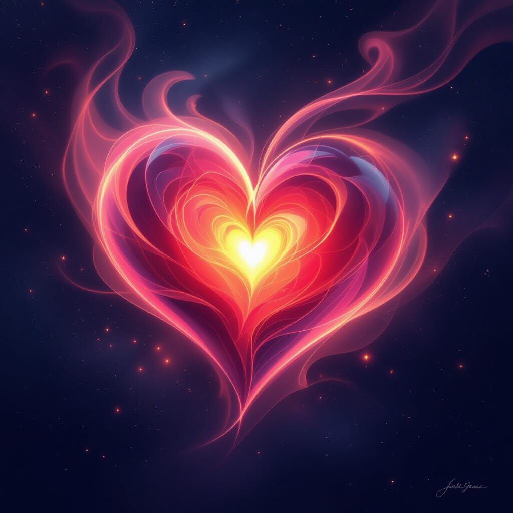 Ethereal Heart of Crimson and Rose Gold Energy