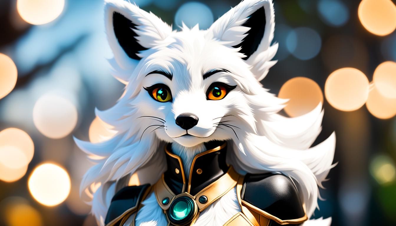 White Furry Fox Character in Professional Photo Style