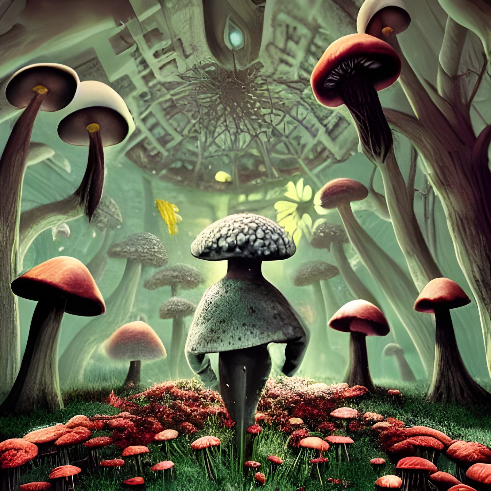 Mushroom Man in Ominous Fungal Palace