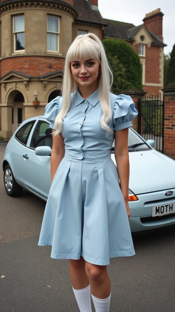 Gothic Cinderella in School Uniform Beside Ford Ka