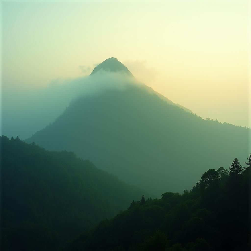 Ethereal Mountain Peak at Dawn in Cinematic Style