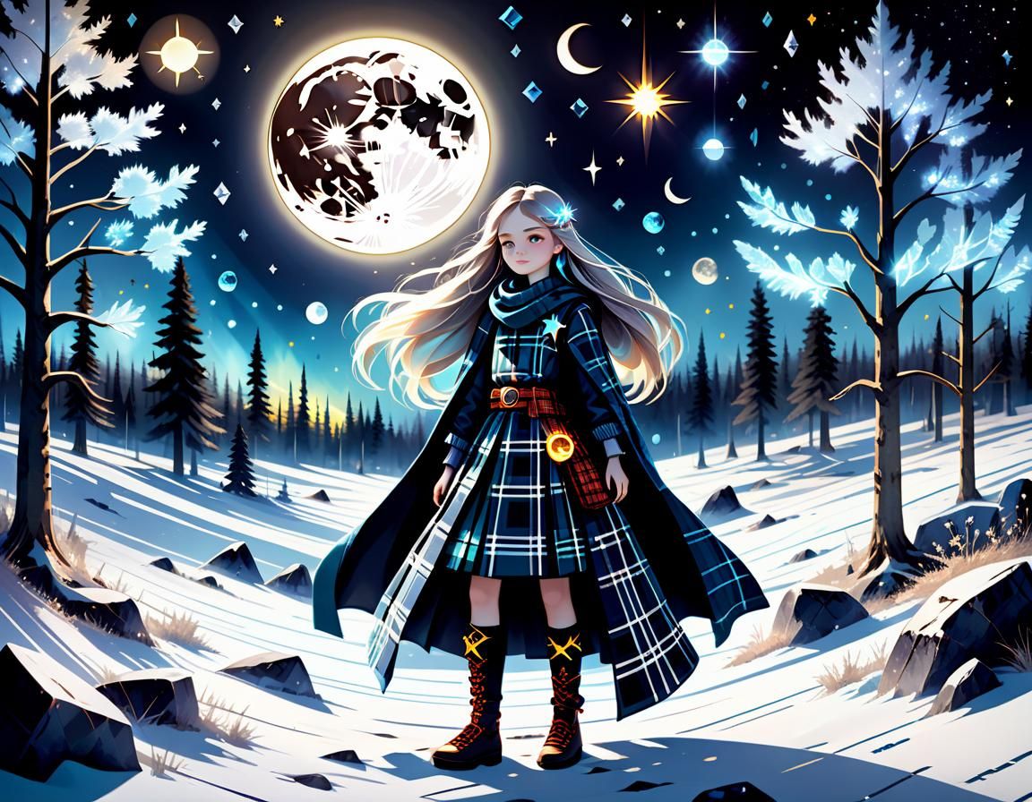 Plaid Fashion Scenes with Celestial and Crystal Elements