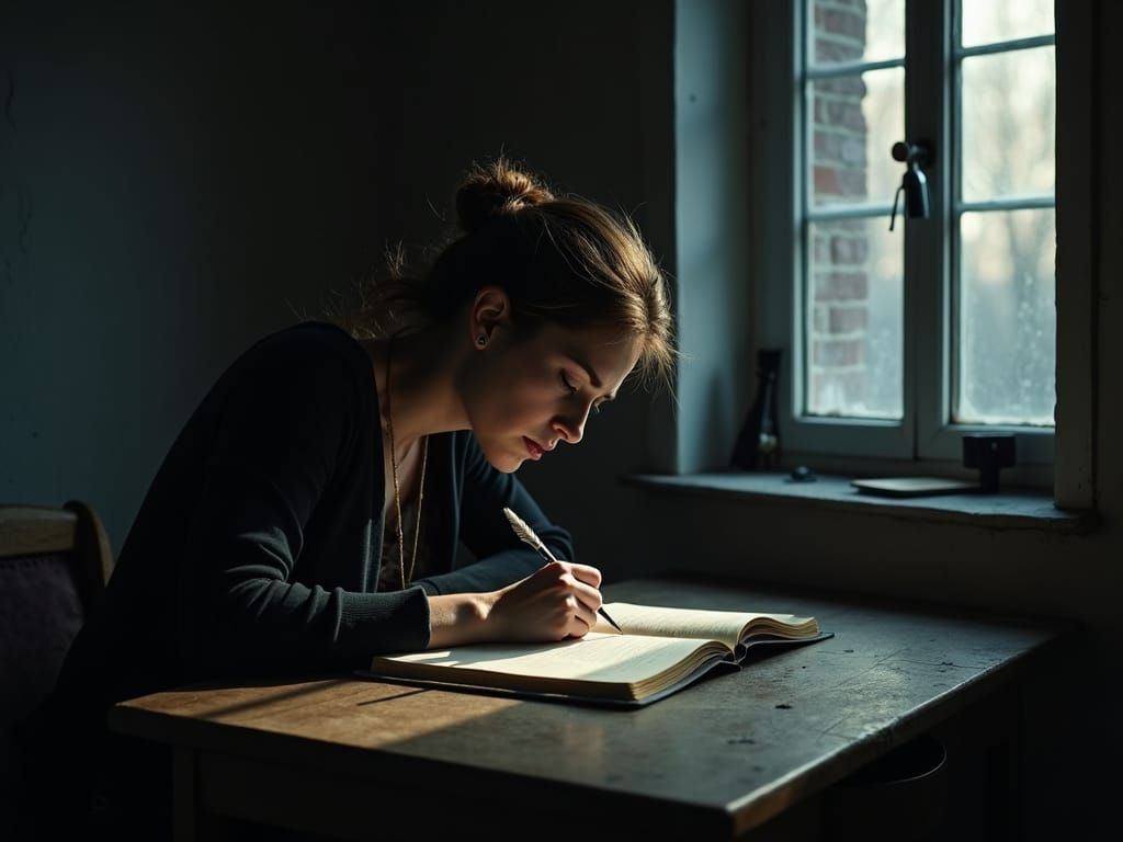 Tenebrist Portrait of a Writer in Dark Room