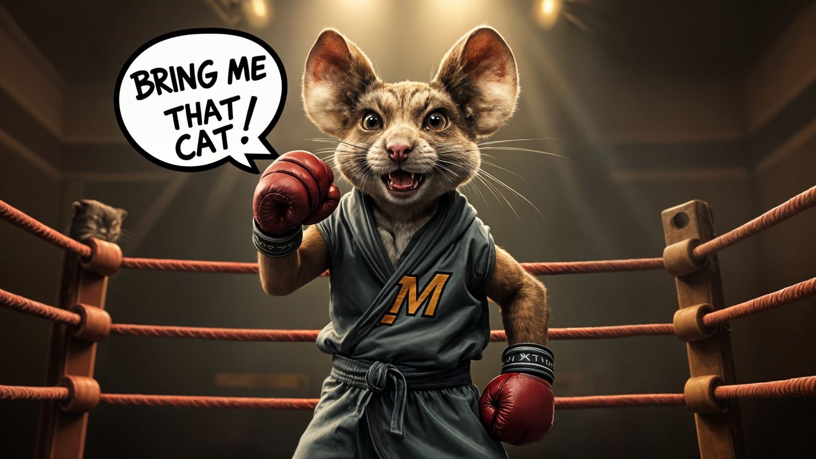 Fierce Mouse Boxer Demands Feline Opponent