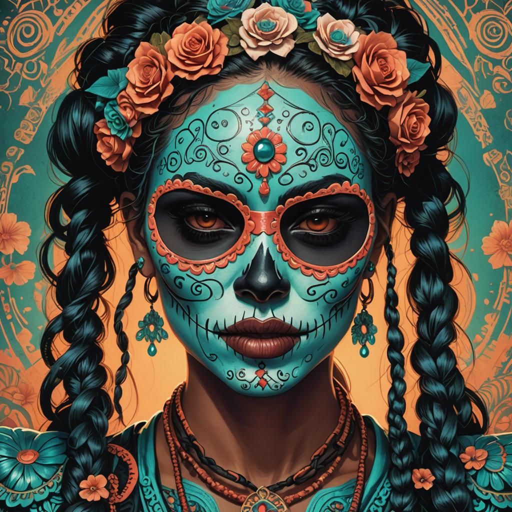 Hyperrealistic Catrina Portrait in Comic Book Style