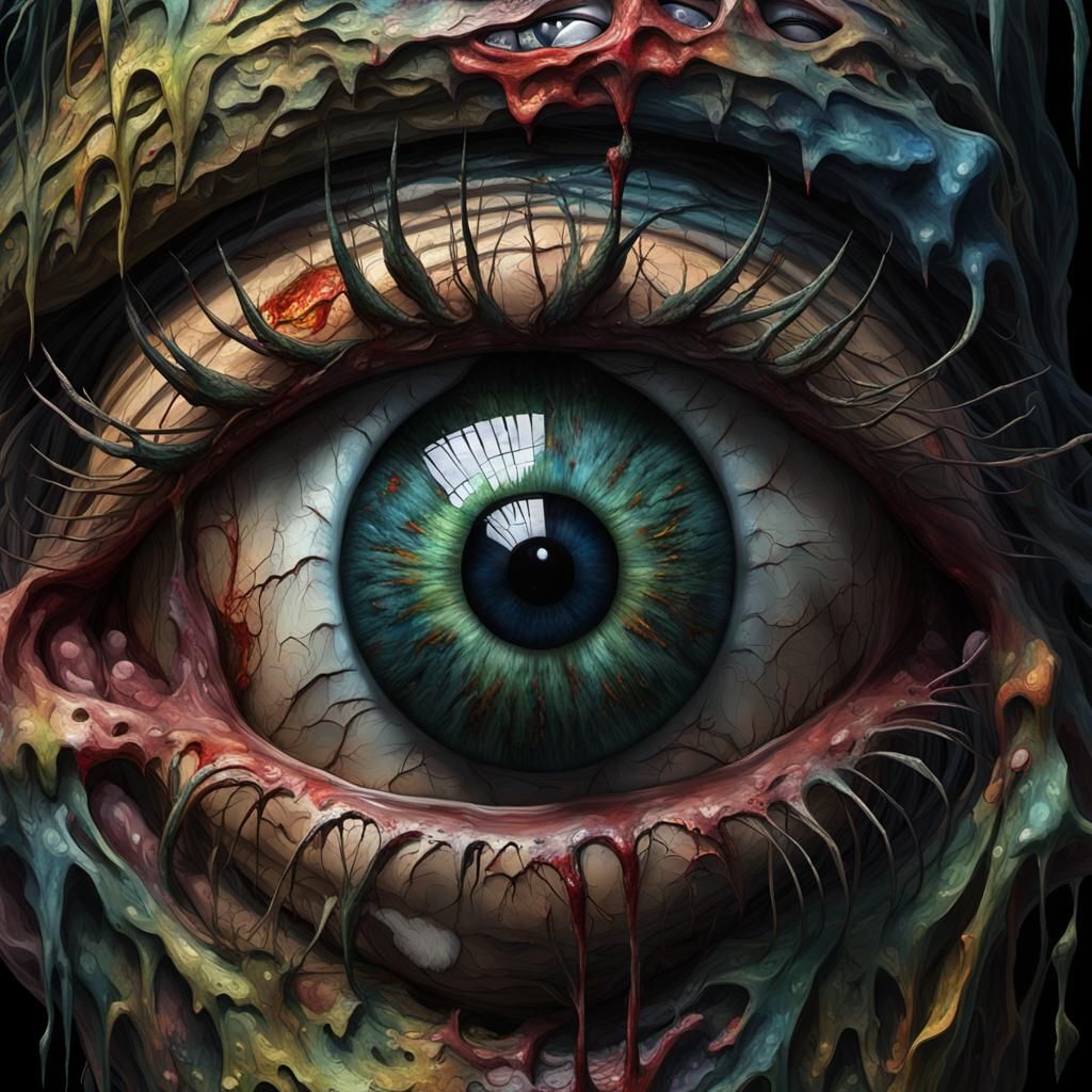 Grotesque Eyeball Head Portrait as Impasto Painting