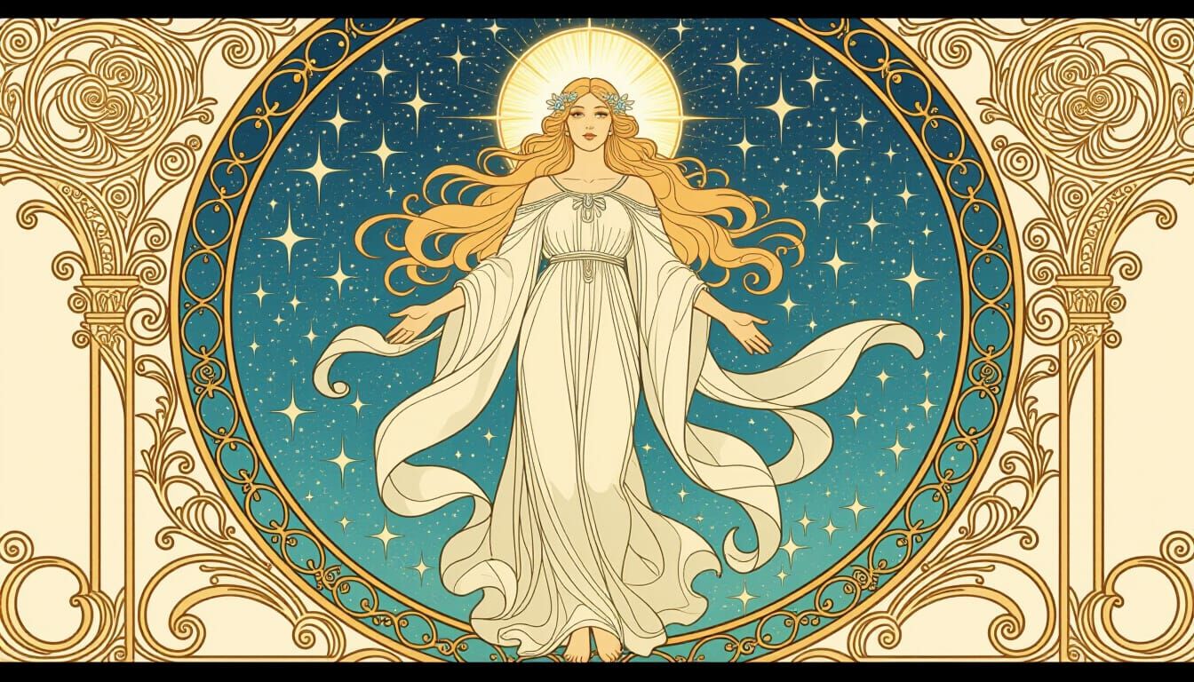 Celestial Emissary in Ethereal Art Nouveau Style