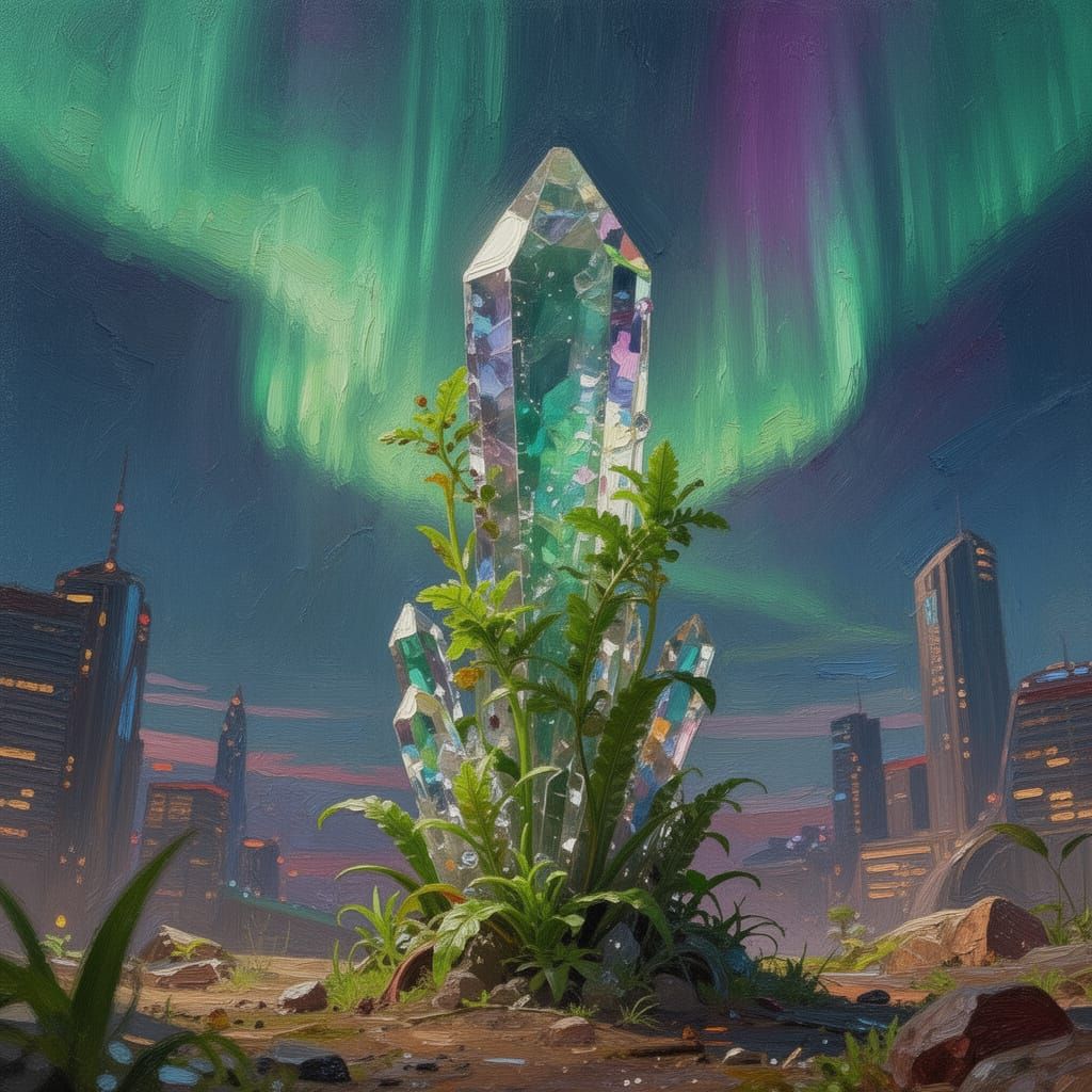 Crystal Spire of Hope in Cosmic Aurora
